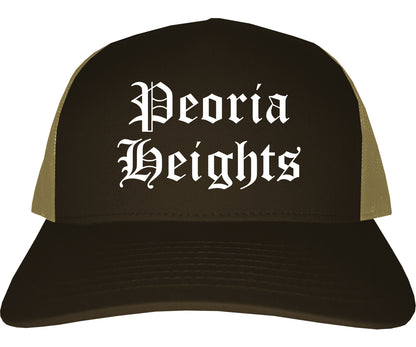 Peoria Heights Illinois IL Old English Mens Trucker Hat Cap Brown