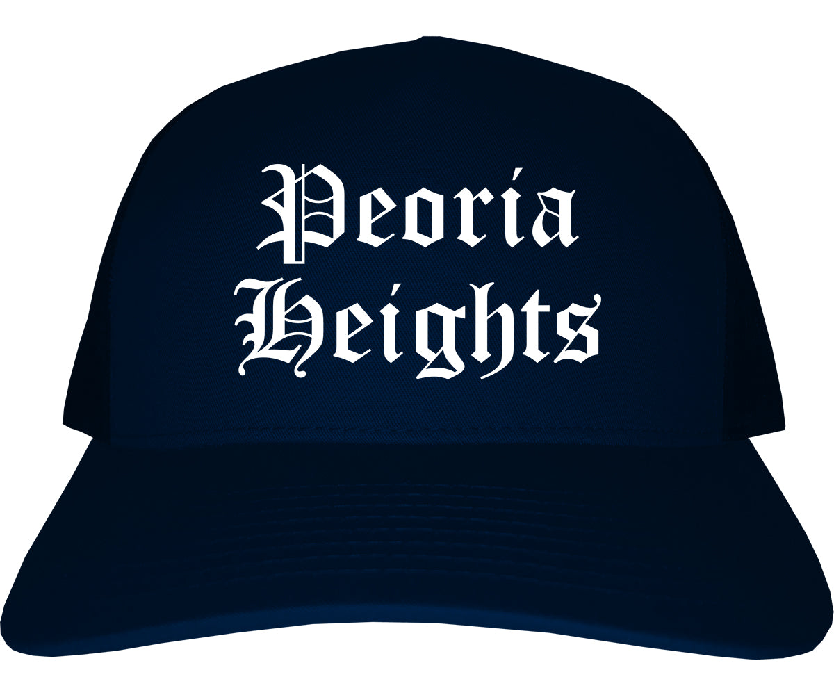 Peoria Heights Illinois IL Old English Mens Trucker Hat Cap Navy Blue