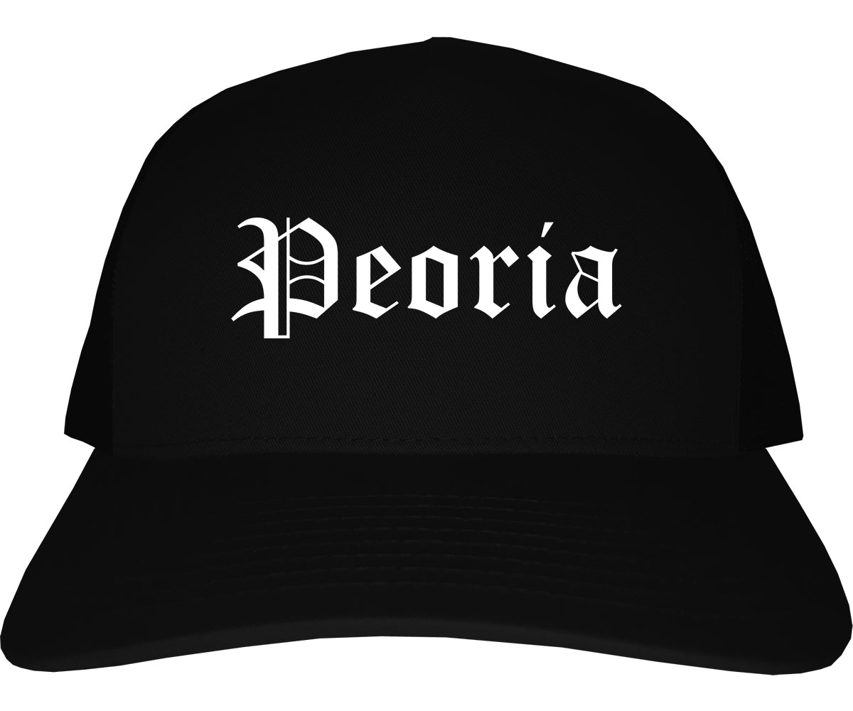 Peoria Illinois IL Old English Mens Trucker Hat Cap Black