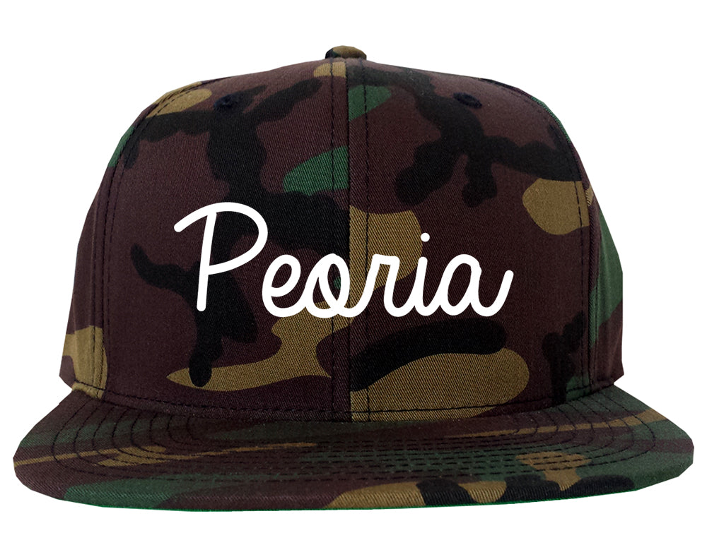 Peoria Illinois IL Script Mens Snapback Hat Army Camo