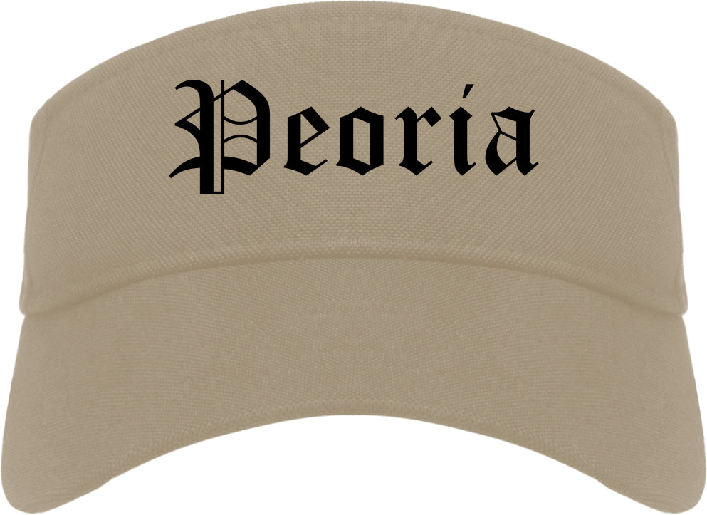 Peoria Illinois IL Old English Mens Visor Cap Hat Khaki