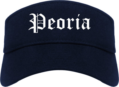 Peoria Illinois IL Old English Mens Visor Cap Hat Navy Blue