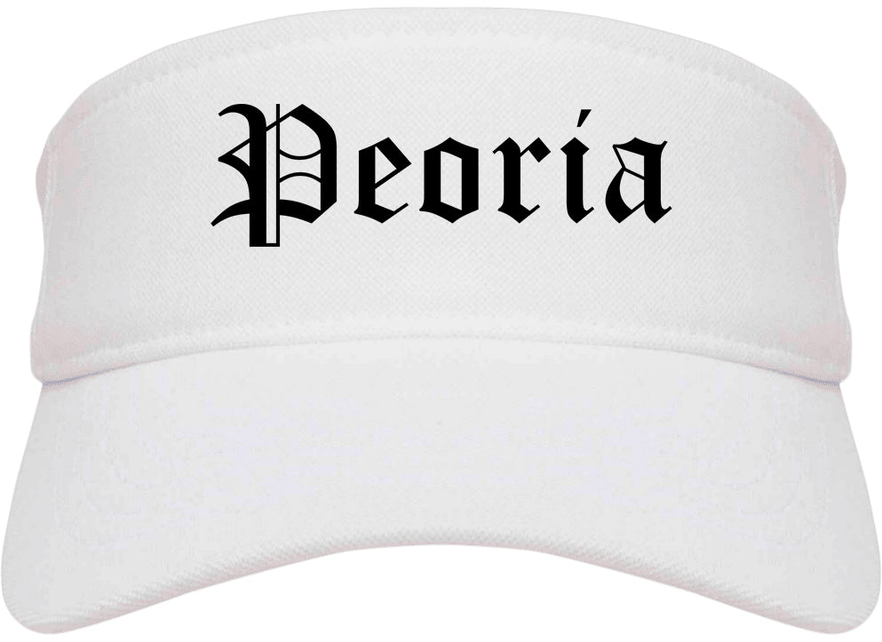 Peoria Illinois IL Old English Mens Visor Cap Hat White
