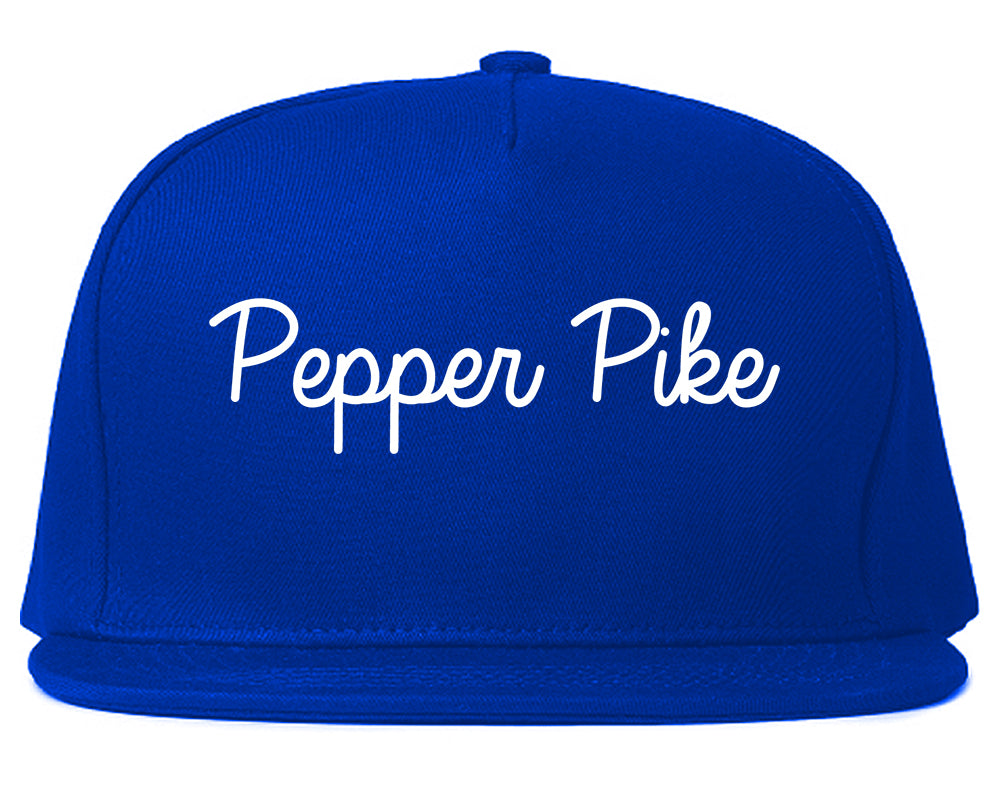 Pepper Pike Ohio OH Script Mens Snapback Hat Royal Blue