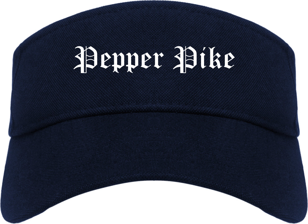 Pepper Pike Ohio OH Old English Mens Visor Cap Hat Navy Blue