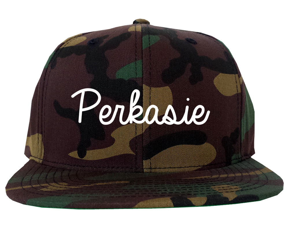 Perkasie Pennsylvania PA Script Mens Snapback Hat Army Camo