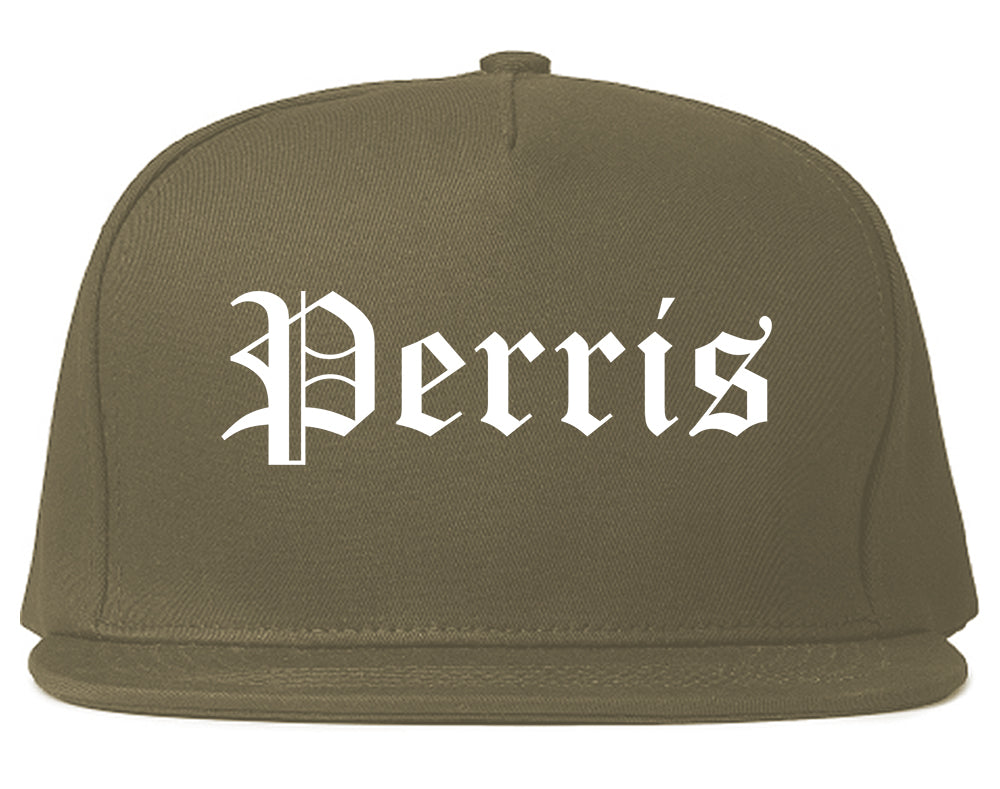 Perris California CA Old English Mens Snapback Hat Grey