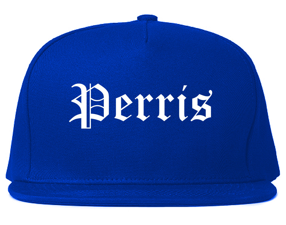 Perris California CA Old English Mens Snapback Hat Royal Blue