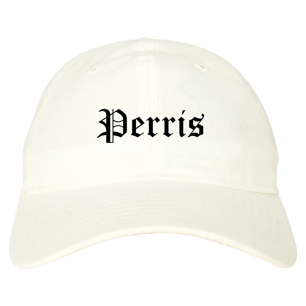 Perris California CA Old English Mens Dad Hat Baseball Cap White