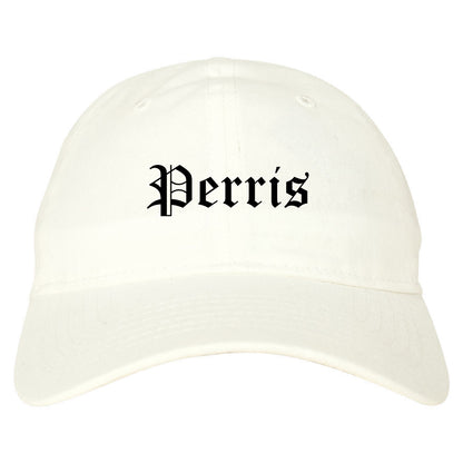 Perris California CA Old English Mens Dad Hat Baseball Cap White