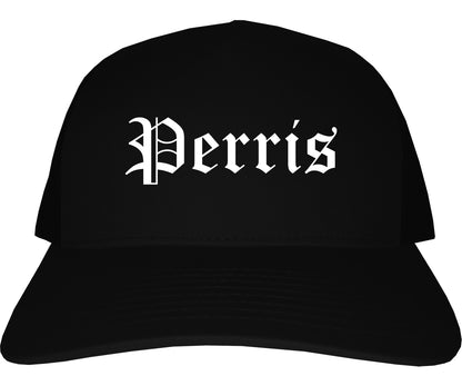 Perris California CA Old English Mens Trucker Hat Cap Black