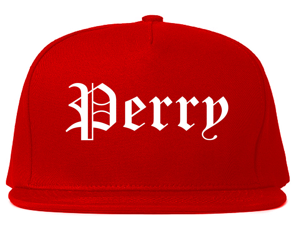 Perry Florida FL Old English Mens Snapback Hat Red