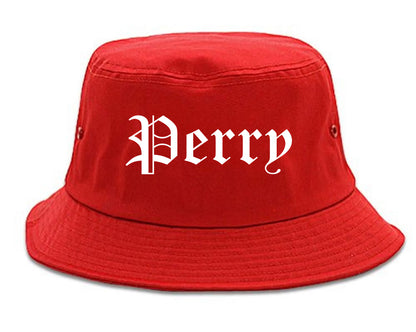 Perry Florida FL Old English Mens Bucket Hat Red