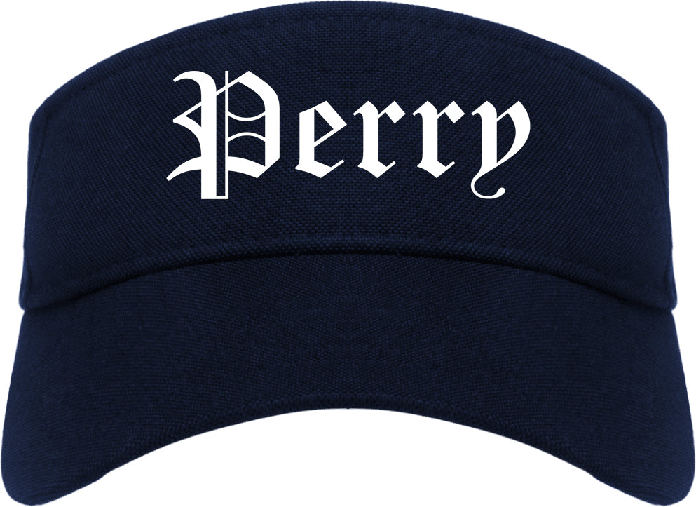 Perry Florida FL Old English Mens Visor Cap Hat Navy Blue