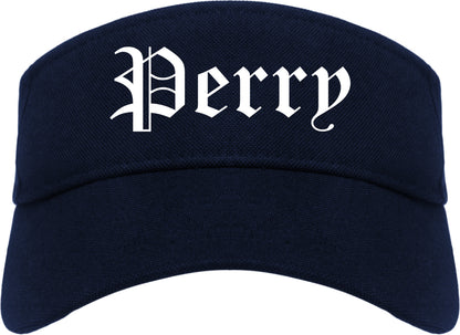 Perry Florida FL Old English Mens Visor Cap Hat Navy Blue