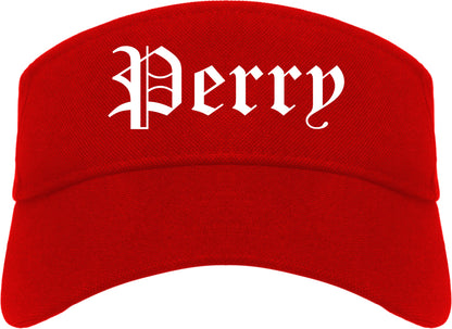 Perry Florida FL Old English Mens Visor Cap Hat Red