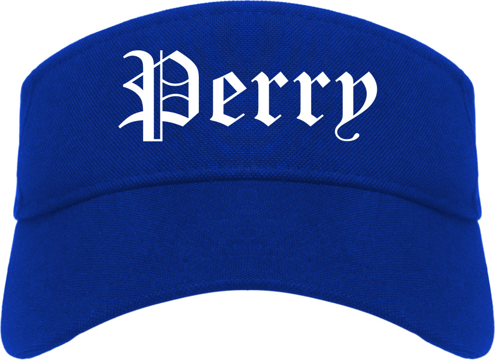 Perry Florida FL Old English Mens Visor Cap Hat Royal Blue