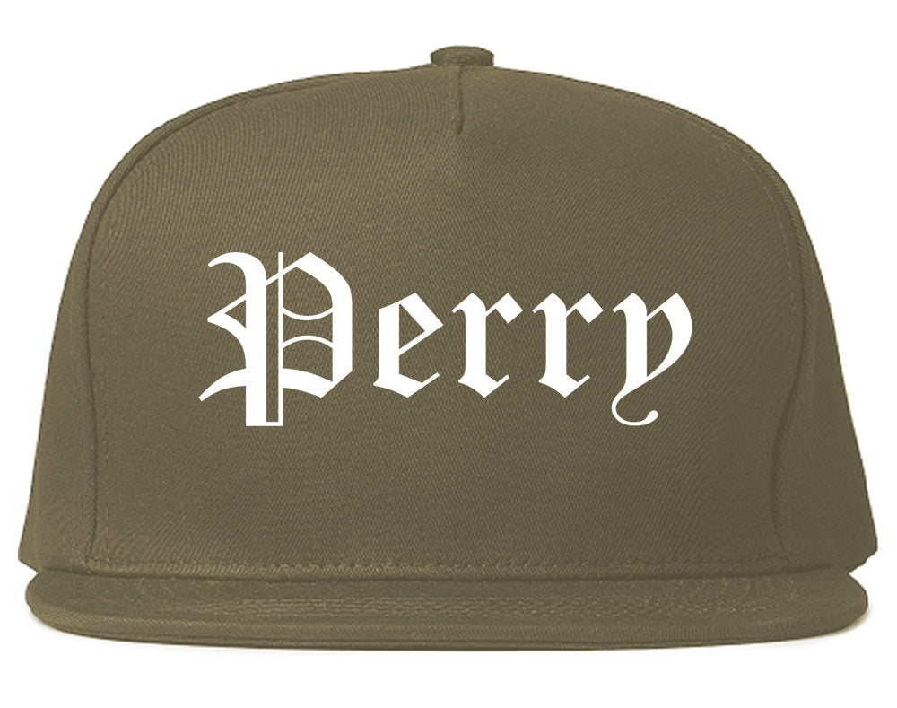 Perry Georgia GA Old English Mens Snapback Hat Grey