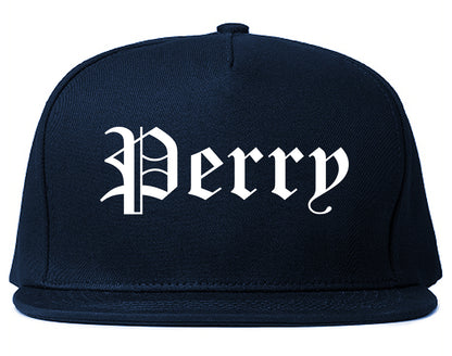 Perry Georgia GA Old English Mens Snapback Hat Navy Blue