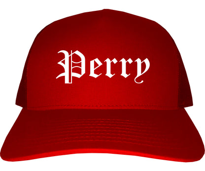 Perry Georgia GA Old English Mens Trucker Hat Cap Red