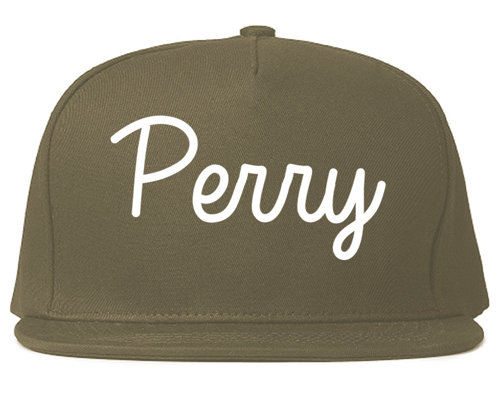 Perry Georgia GA Script Mens Snapback Hat Grey