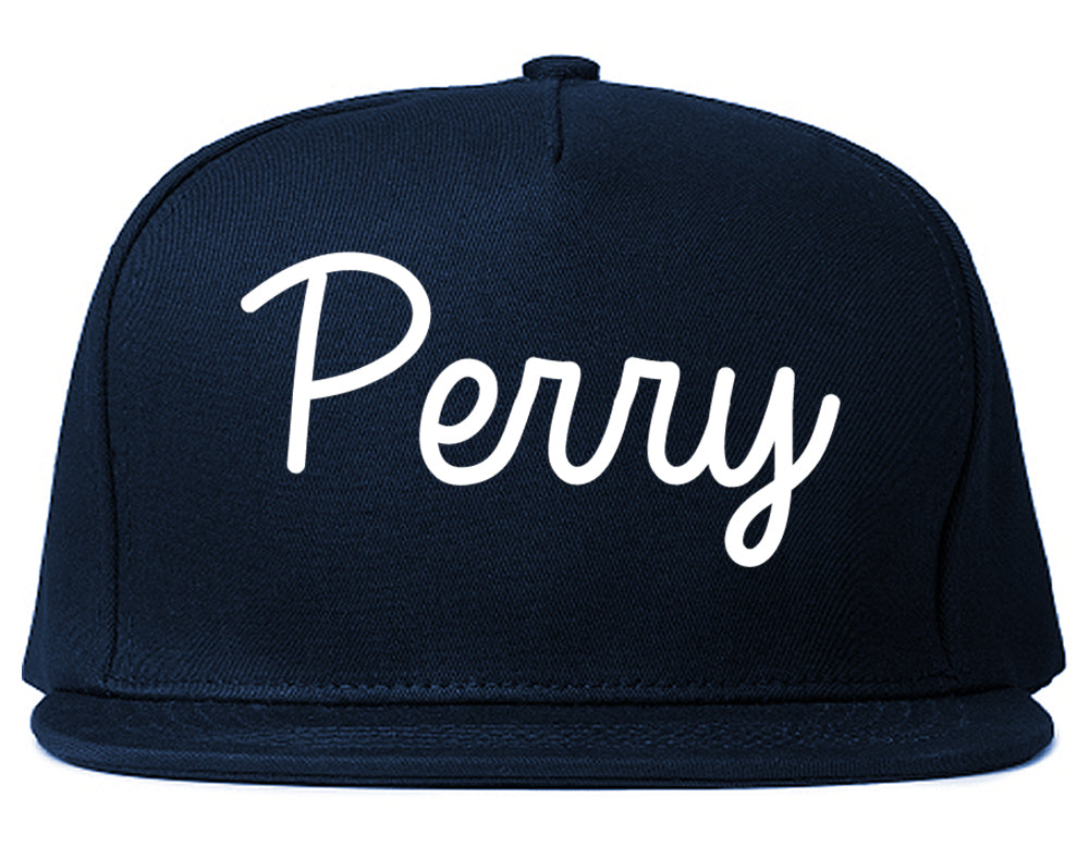 Perry Georgia GA Script Mens Snapback Hat Navy Blue