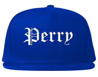 Perry Iowa IA Old English Mens Snapback Hat Royal Blue