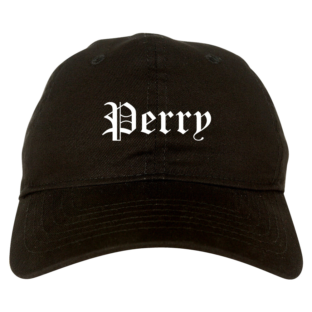 Perry Iowa IA Old English Mens Dad Hat Baseball Cap Black
