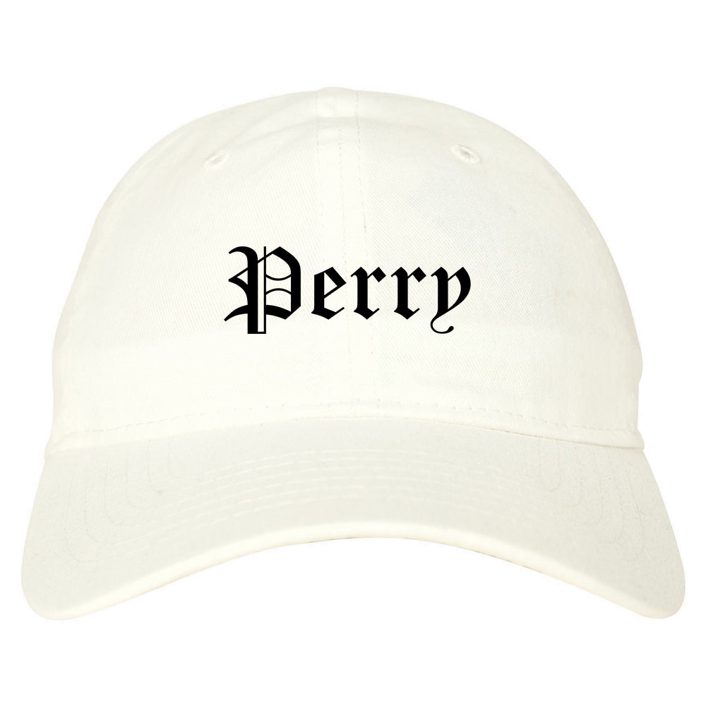 Perry Iowa IA Old English Mens Dad Hat Baseball Cap White