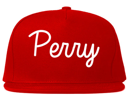 Perry Iowa IA Script Mens Snapback Hat Red