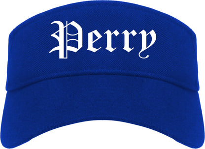 Perry Iowa IA Old English Mens Visor Cap Hat Royal Blue