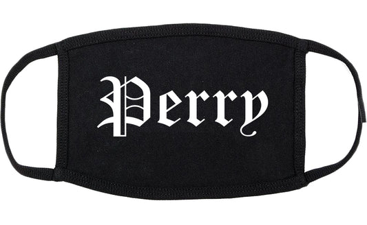 Perry Oklahoma OK Old English Cotton Face Mask Black