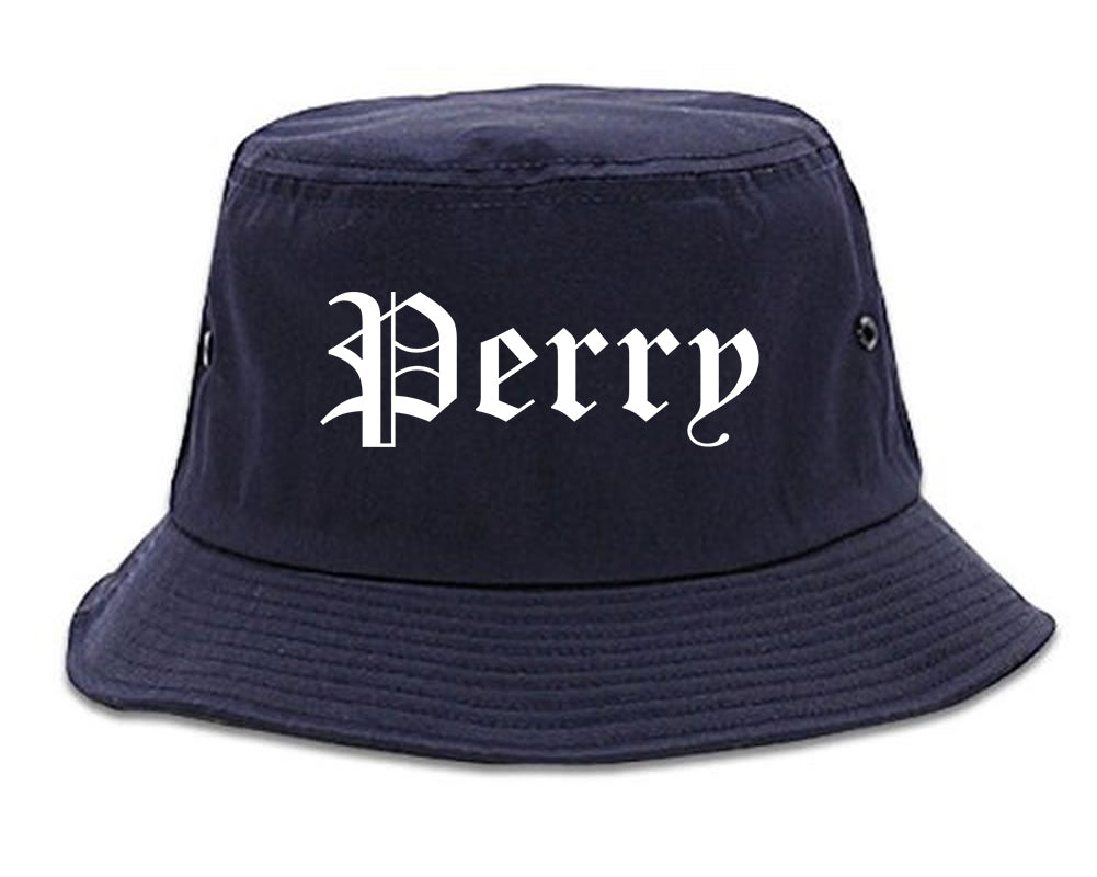 Perry Oklahoma OK Old English Mens Bucket Hat Navy Blue