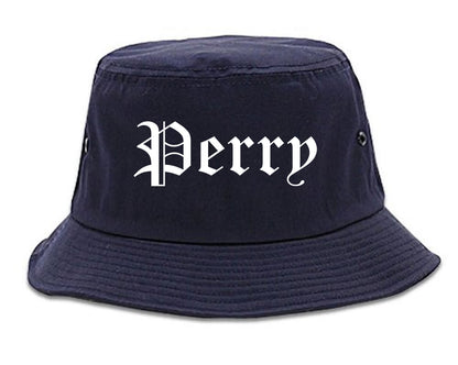 Perry Oklahoma OK Old English Mens Bucket Hat Navy Blue
