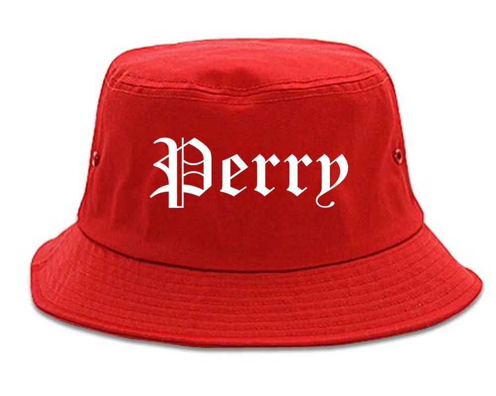 Perry Oklahoma OK Old English Mens Bucket Hat Red