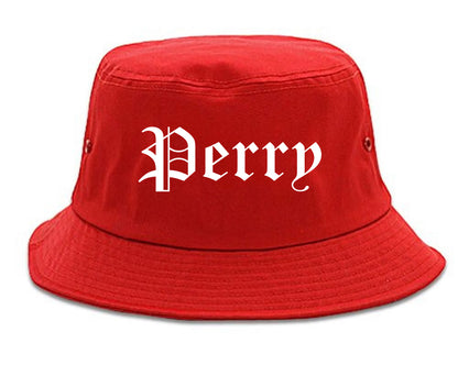 Perry Oklahoma OK Old English Mens Bucket Hat Red