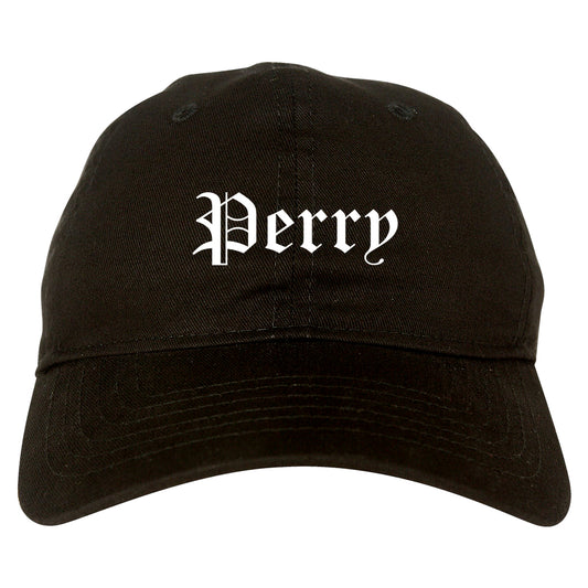 Perry Oklahoma OK Old English Mens Dad Hat Baseball Cap Black