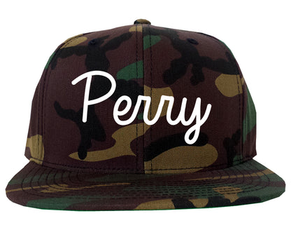 Perry Oklahoma OK Script Mens Snapback Hat Army Camo