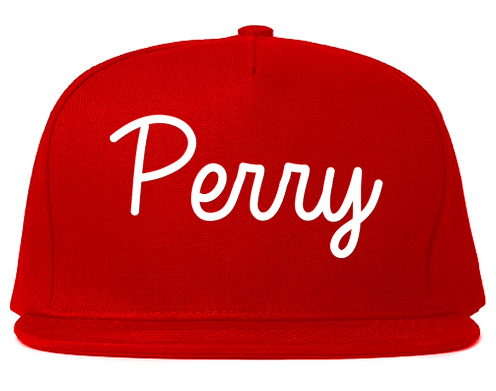 Perry Oklahoma OK Script Mens Snapback Hat Red