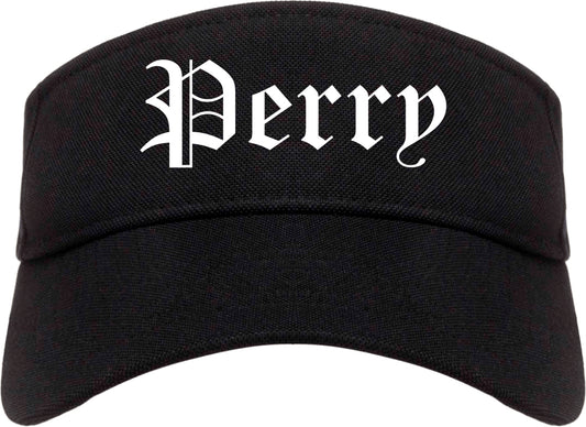 Perry Oklahoma OK Old English Mens Visor Cap Hat Black