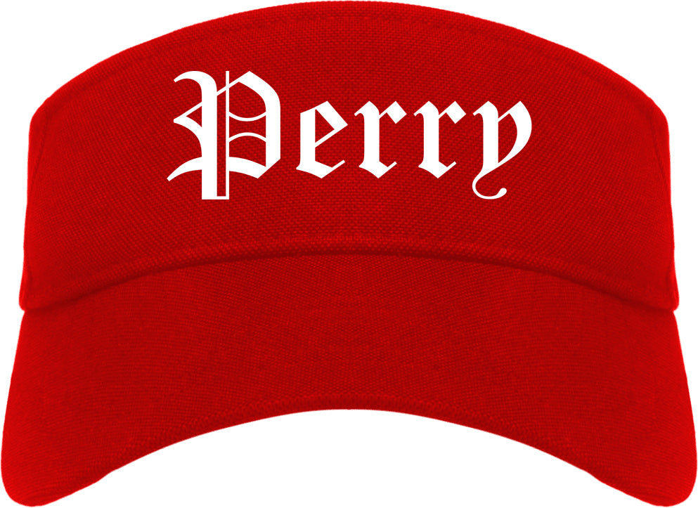 Perry Oklahoma OK Old English Mens Visor Cap Hat Red