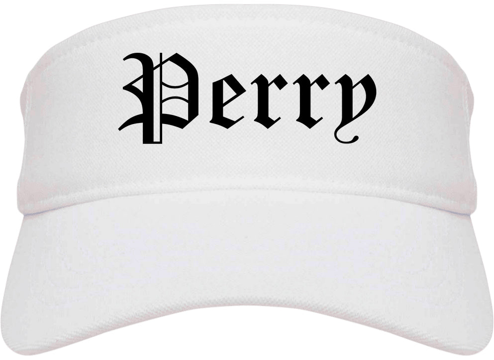 Perry Oklahoma OK Old English Mens Visor Cap Hat White