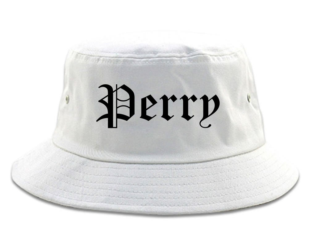 Perry Oklahoma OK Old English Mens Bucket Hat White