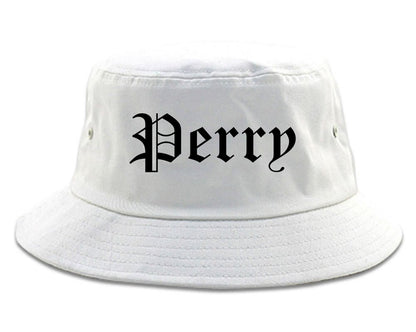 Perry Oklahoma OK Old English Mens Bucket Hat White