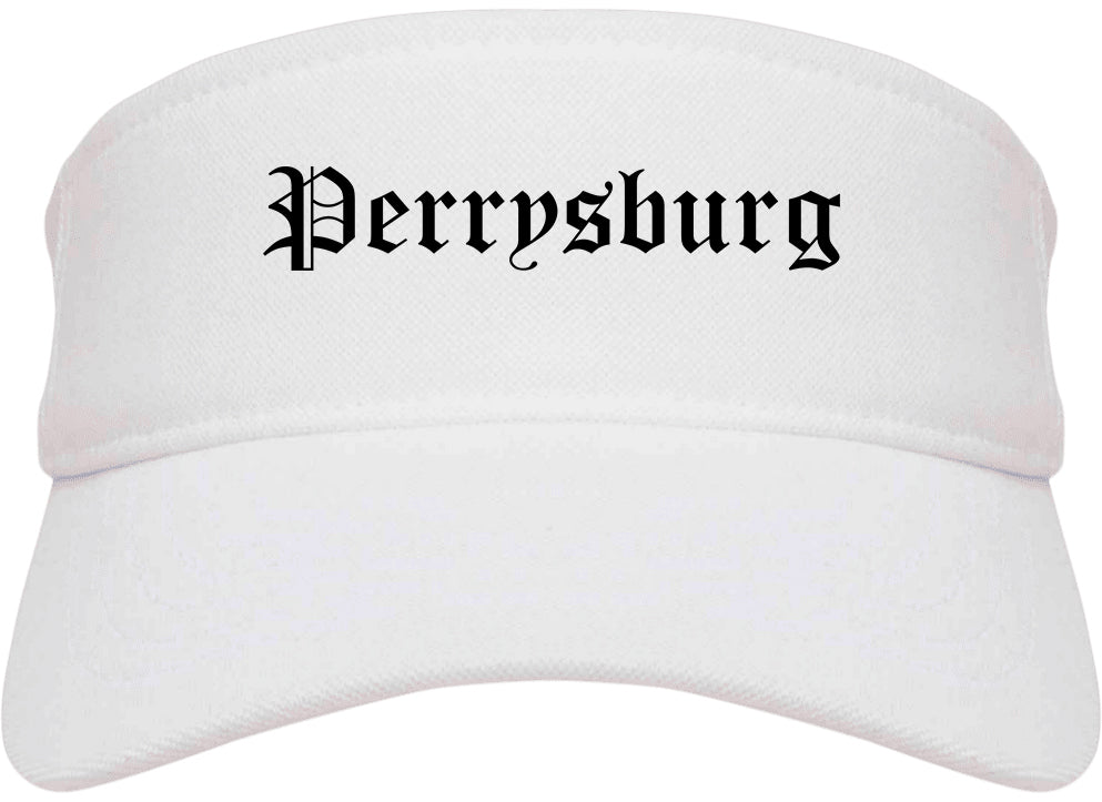 Perrysburg Ohio OH Old English Mens Visor Cap Hat White