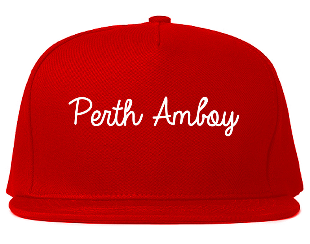 Perth Amboy New Jersey NJ Script Mens Snapback Hat Red