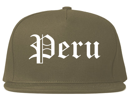 Peru Illinois IL Old English Mens Snapback Hat Grey
