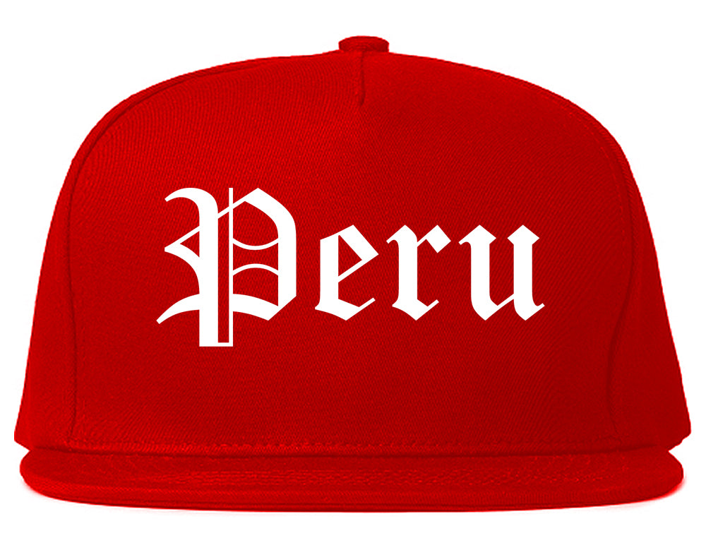 Peru Illinois IL Old English Mens Snapback Hat Red