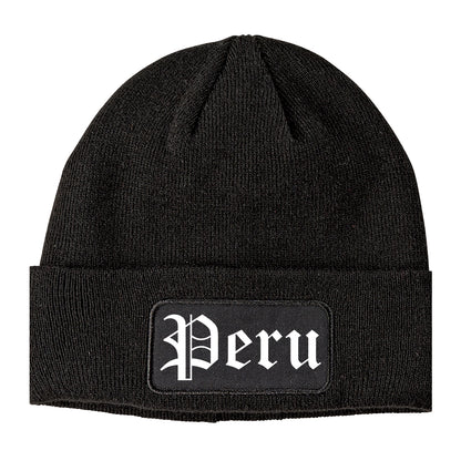Peru Illinois IL Old English Mens Knit Beanie Hat Cap Black