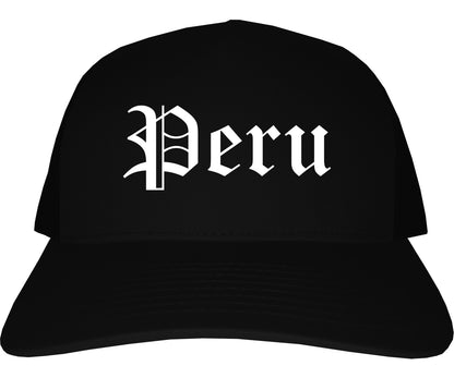 Peru Illinois IL Old English Mens Trucker Hat Cap Black